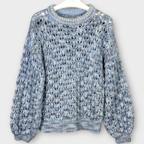 Hand Knit Open Knit Crew Neck Sweater - Picture 1 of 5